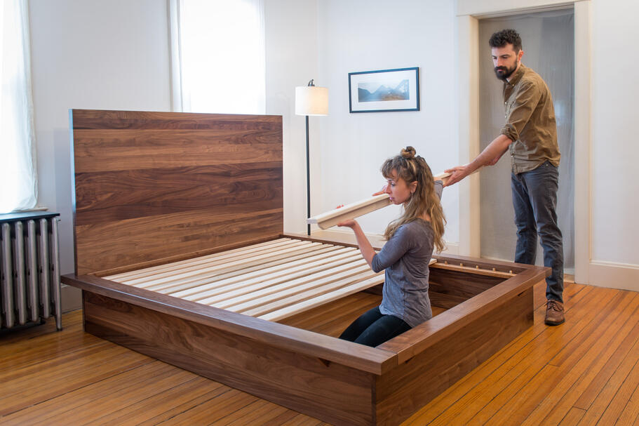 Putting together one of our beds